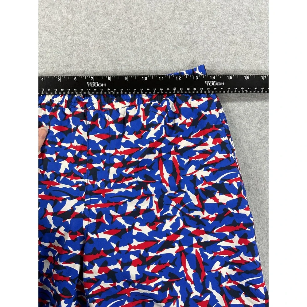 Columbia PFG Mens Shark Print Swim Trunks Red White Blue L 14/16 Omni-Shade 2655